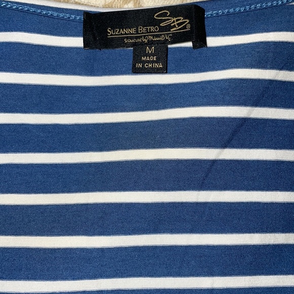 NWOT Slate Blue & White Stripe Crochet-Accent Notch Neck Tunic - Picture 5 of 7